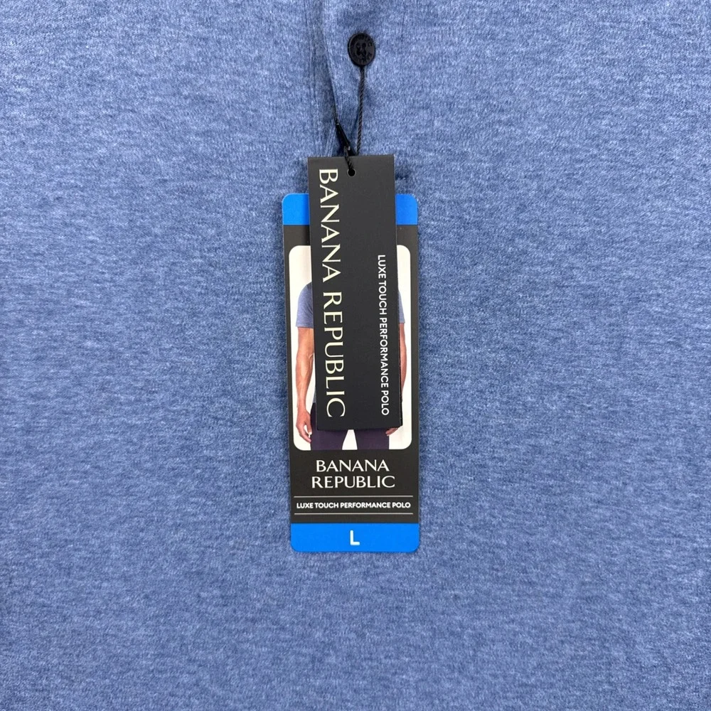 Banana Republic Mens Luxe Touch Performance Polo Shirt Blue Heather Large NWT